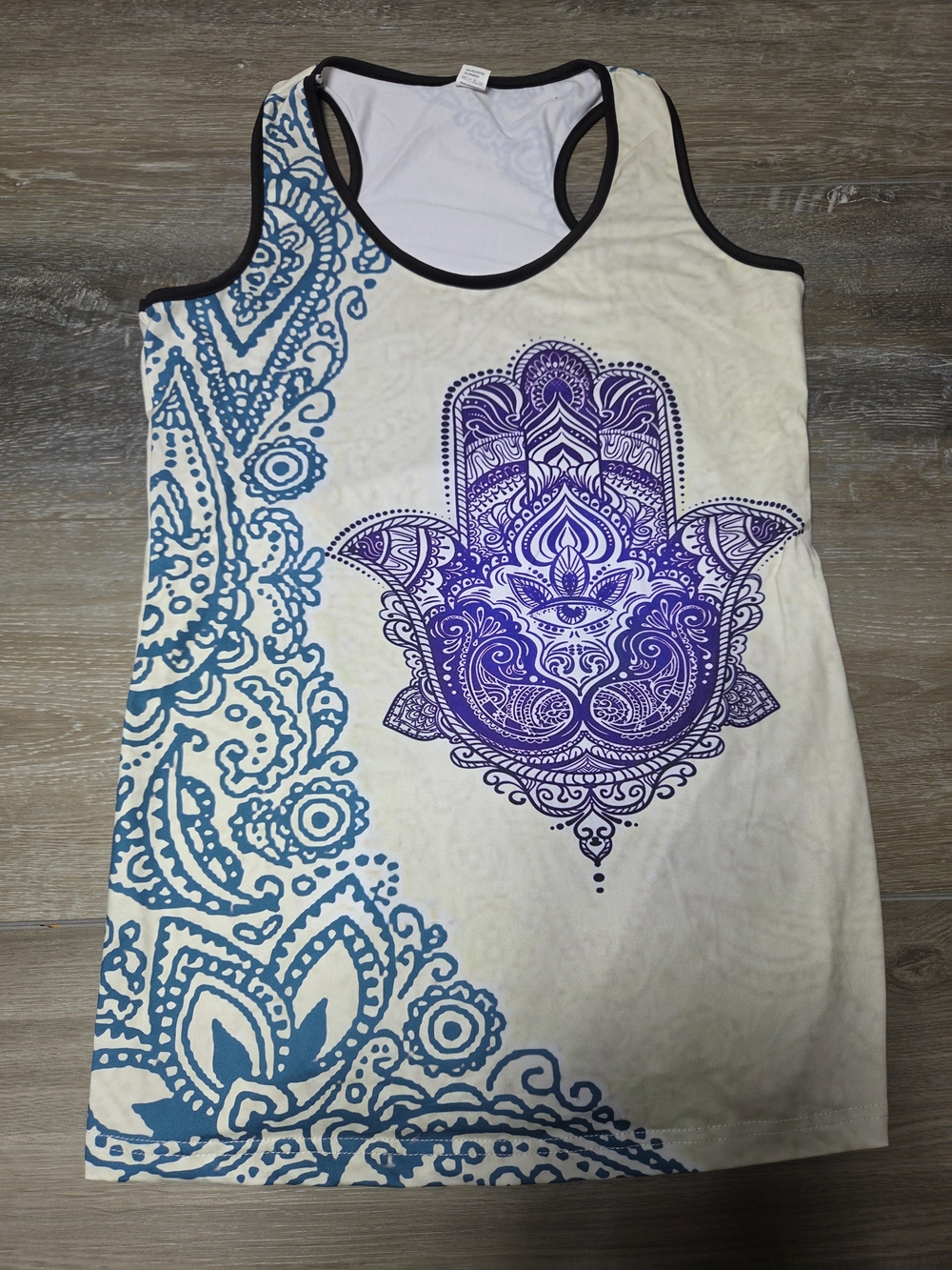 Denater Hamsa Hand Racerback Tank Top Women’s M Ivory Blue Purple